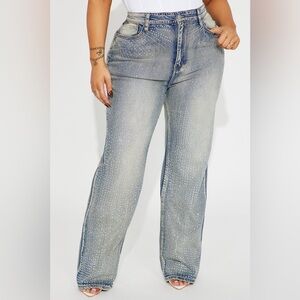 Fashion Nova Chasing Dreams Plus Size Light Wash Rhinestone Flare Jeans 18